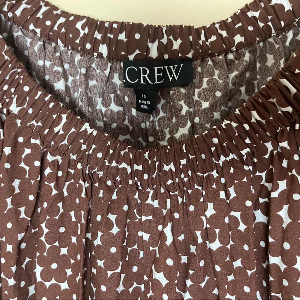J Crew Mini Dress 14 Brown Floral Drop Waist Cotton Poplin BR400 Cottagecore NWT - Picture 6 of 15